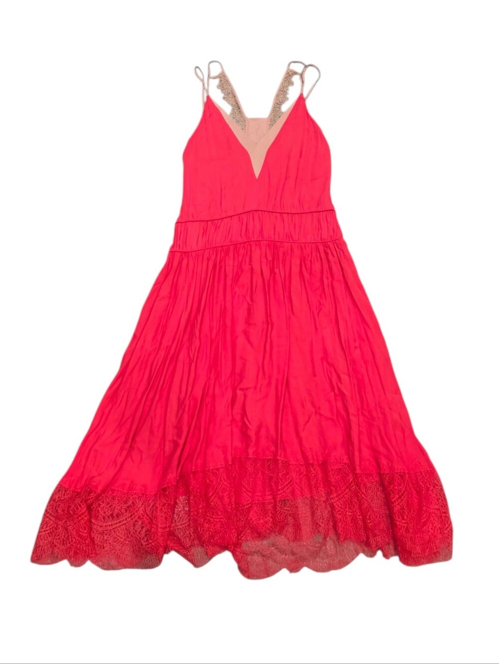 ​REISS Henley Romantic Lace Cami Midi Dress in Coral Red EU38/US 6 - Picture 3 of 15
